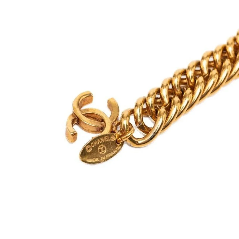 Chanel Vintage CC Logo Lion Motif Chain Belt Gold Plated